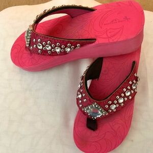 Montana West pink rhinestone wedge western flip flops